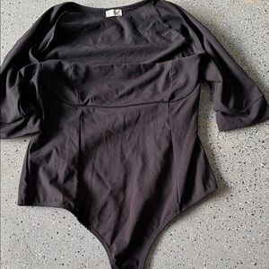 Free People Black Long Sleeve Bodysuit
